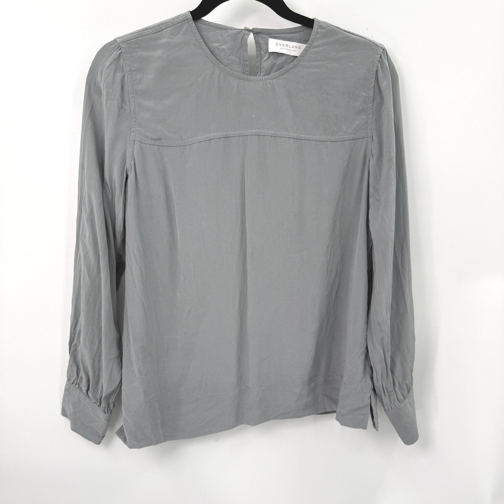 Everlane Silk Blouse Womens 4 Gray Long Sleeve Minimalist Professional
